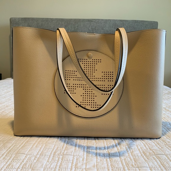 Tory Burch Perforated Leather Tote Sand Dune - Picture 10 of 11